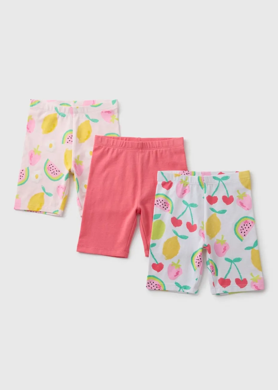 3 Pack Girls Pink Fruit Cycle Shorts (1-7yrs)