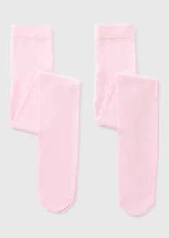 2 Pack Girls Pink Opaque Tights (4-13yrs)