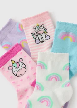 5 Pack Girls Pink Unicorn Socks (Younger 6-Older 6.5)