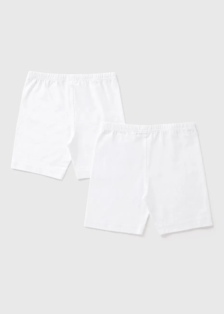 2 Pack Girls White Cycling Shorts (3-13yrs)