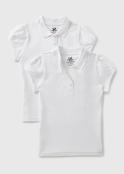 2 Pack Girls White Easy Dressing Polo Shirts (3-13yrs)