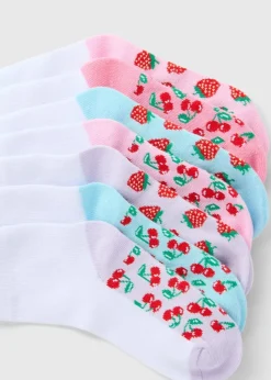 7 Pack Girls White Fruit Socks (Younger 6-Older 6.5)