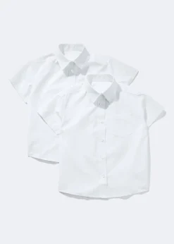 2 Pack Girls White Generous Fit School Blouses (6-16yrs)