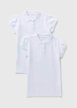 2 Pack Girls White Slim Fit Polo Shirts (3-13yrs)