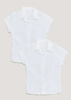2 Pack Girls White Stretch School Blouses (8-16yrs)