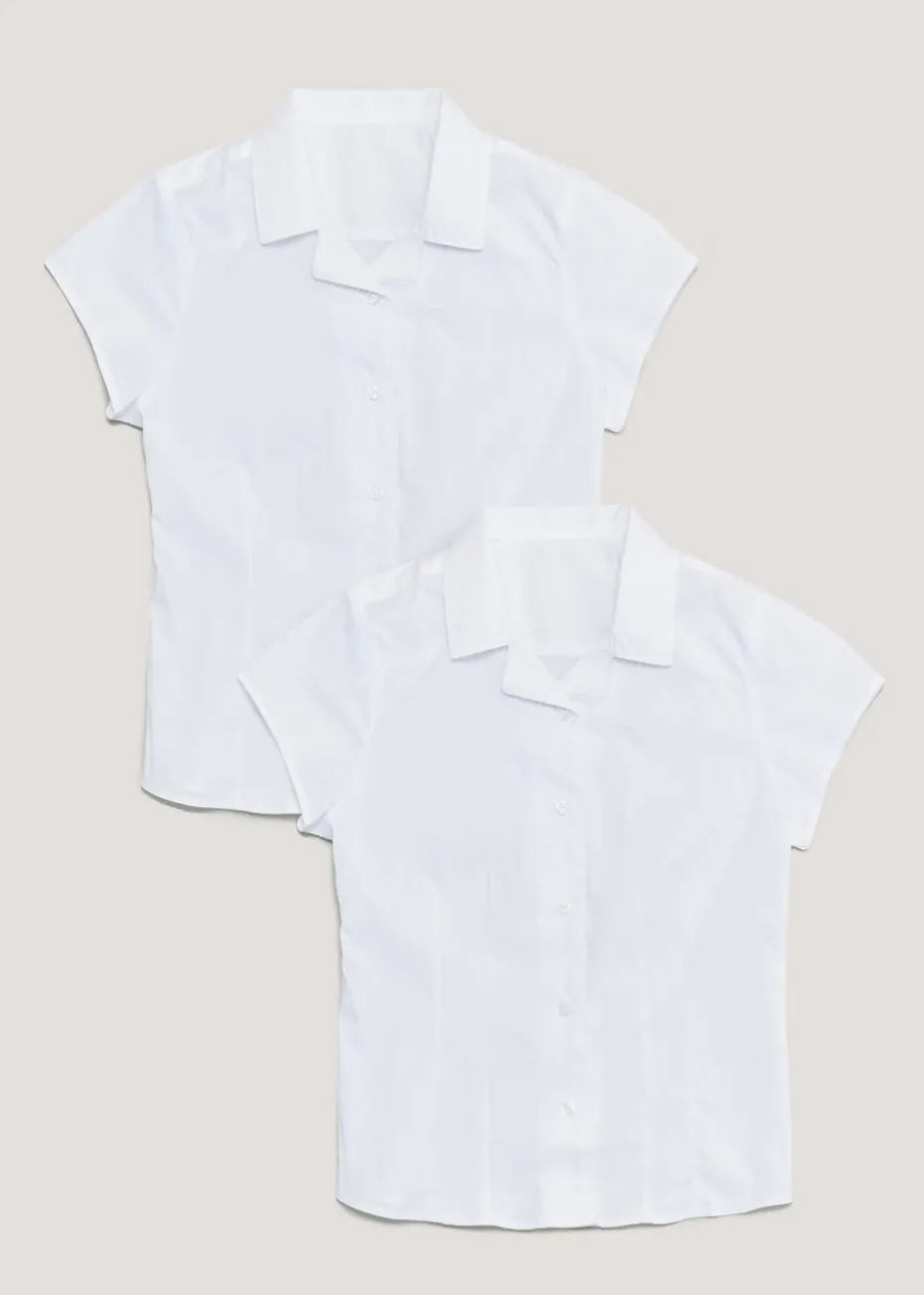 2 Pack Girls White Stretch School Blouses (8-16yrs)