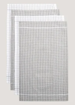 4 Pack Grey Check Terry Tea Towels