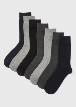 7 Pack Grey/ Marl/ Navy Plain Socks