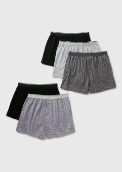 5 Pack Grey Mono Patterned Loose Fit Boxers