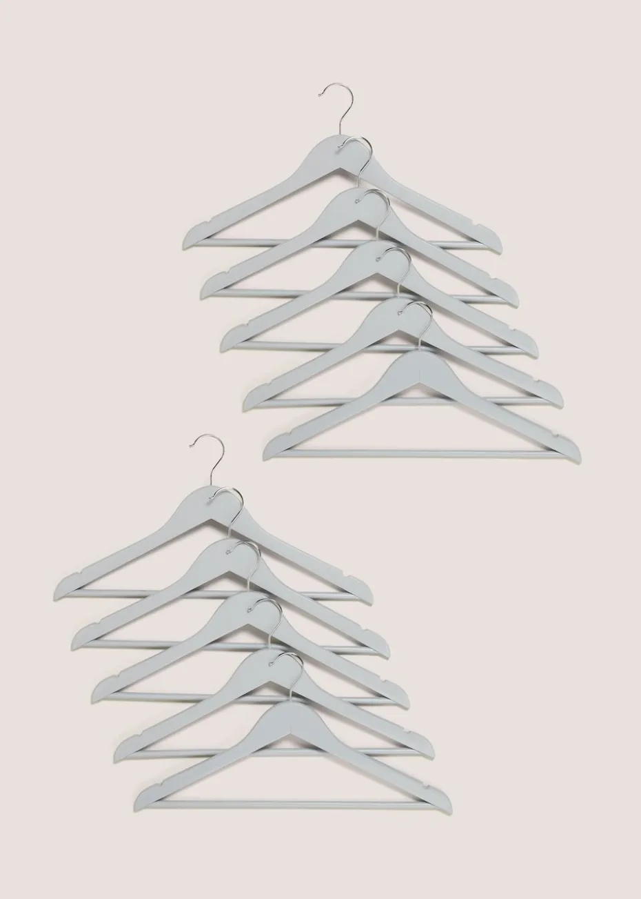 10 Pack Grey Wooden Hangers