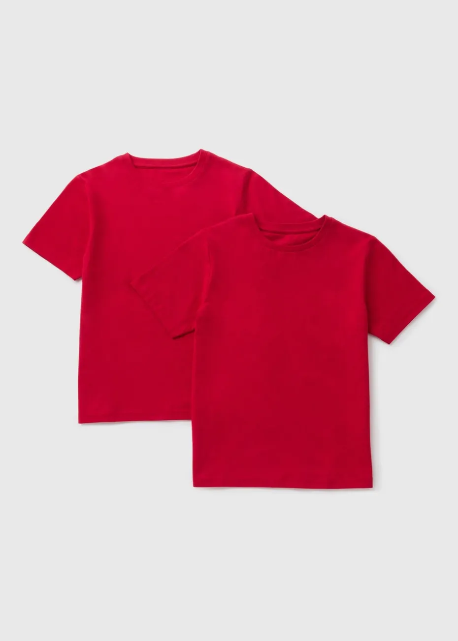 2 Pack Kids Red Crew Neck T-Shirts (4-16yrs)