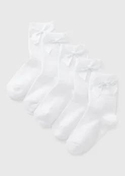 5 Pack Kids White Bow Socks (Younger 9-Older 6.5)
