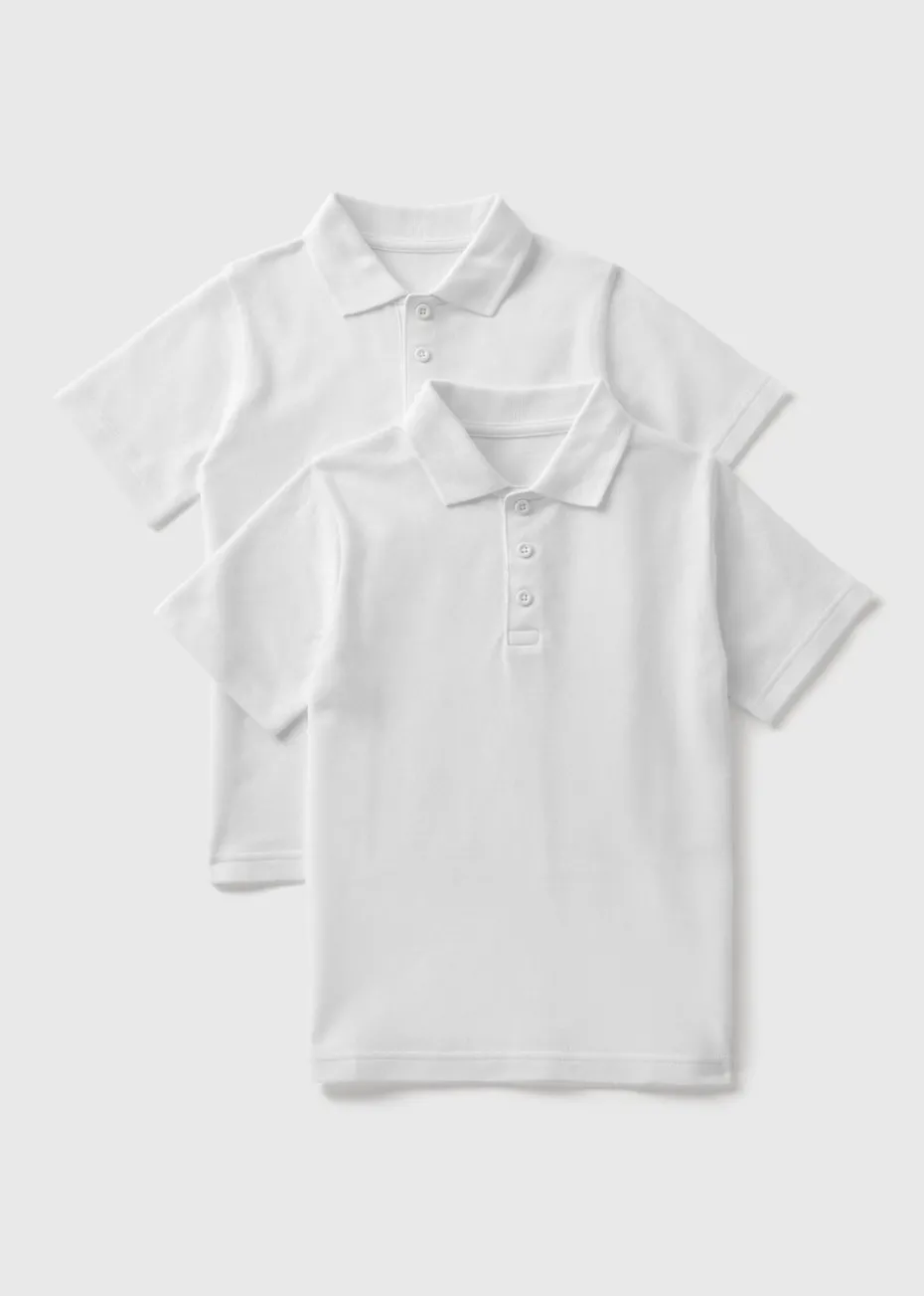 2 Pack Kids White Velcro Polo Shirts (4-12yrs)