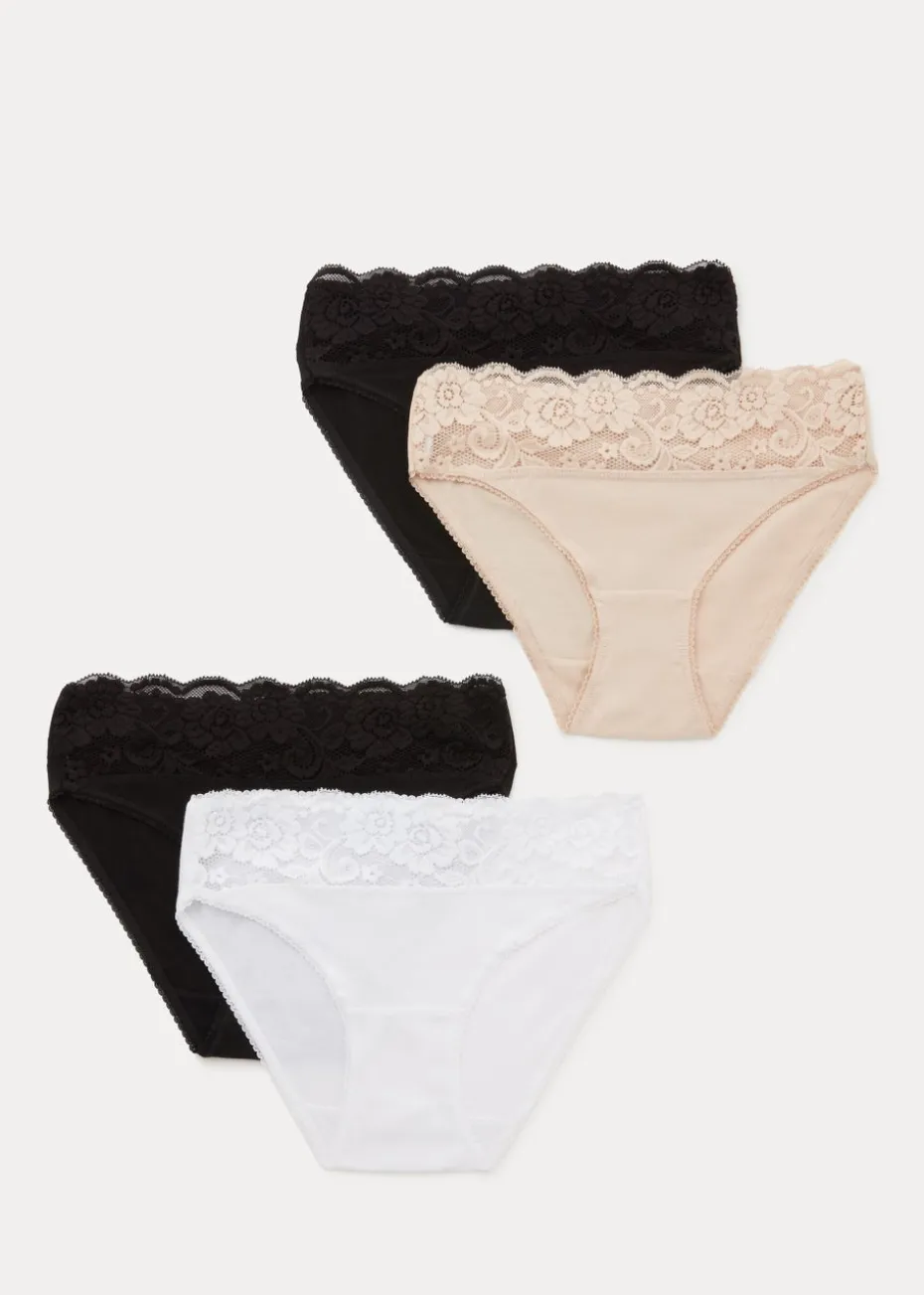 4 Pack Lace Trim High Leg Knickers