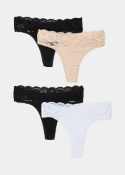 4 Pack Lace Trim Thongs