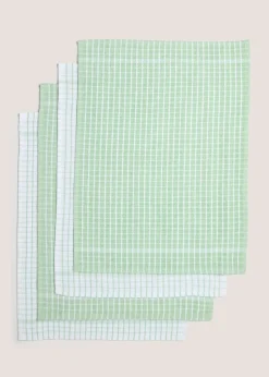 4 Pack Light Green Check Terry Tea Towels (60cm x 45cm)