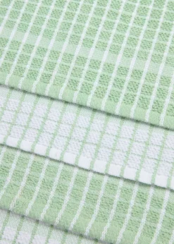 4 Pack Light Green Check Terry Tea Towels (60cm x 45cm)