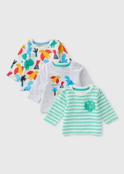 3 Pack Multicolour Dino Long Sleeve Tops (Newborn-23mths)