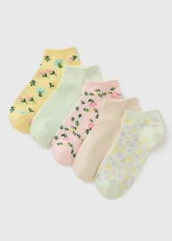 5 Pack Multicolour Floral Ankle Socks
