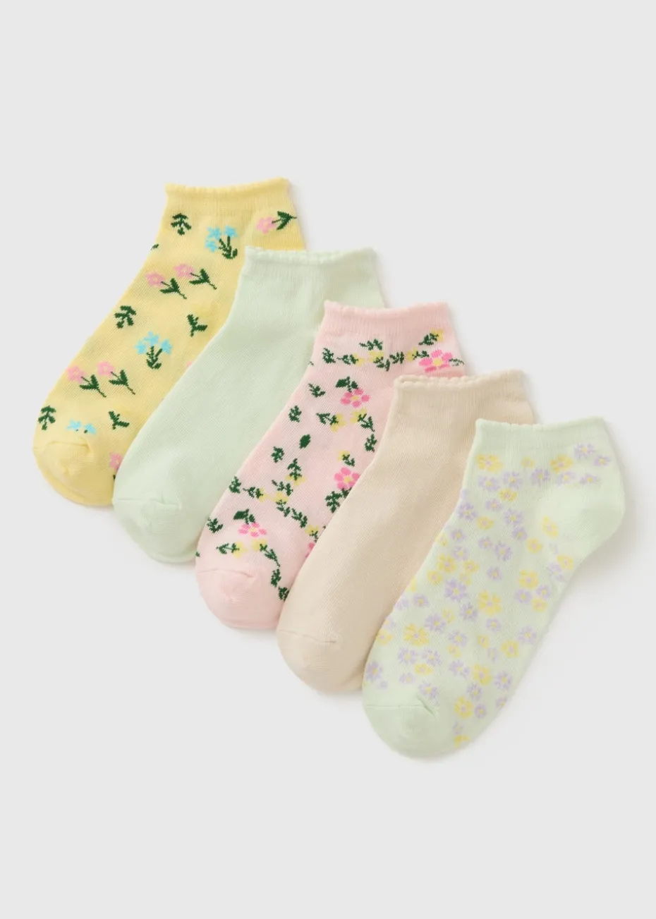 5 Pack Multicolour Floral Ankle Socks