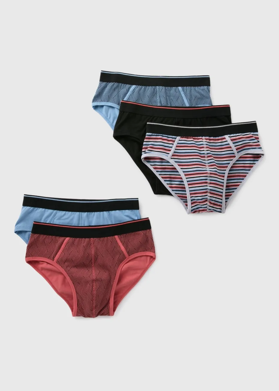 5 Pack Multicolour Grid Print Briefs