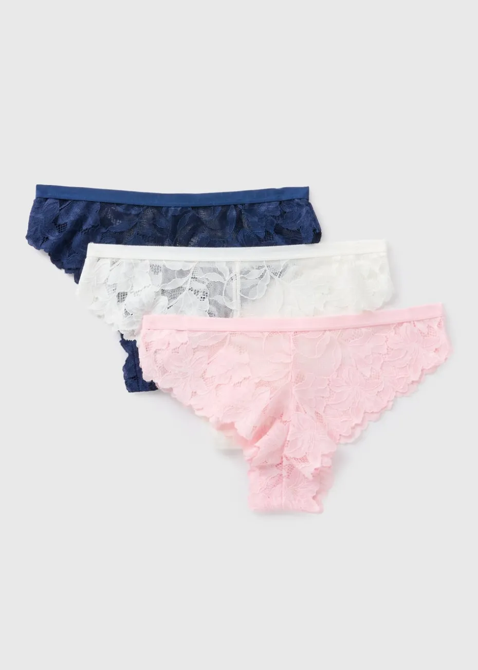 3 Pack Multicolour Lace Brazilian Knickers