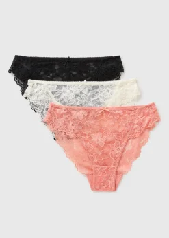 3 Pack Multicolour Lace High Leg Knickers
