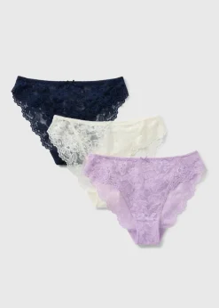 3 Pack Multicolour Lace High Leg Knickers