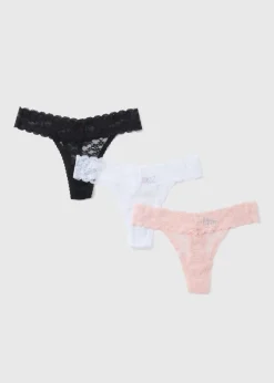 3 Pack Multicolour Lace Thongs