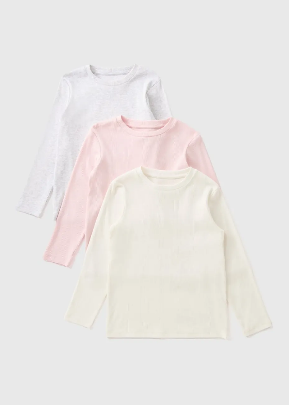3 Pack Multicolour Ribbed Long Sleeve Top (1-7yrs)