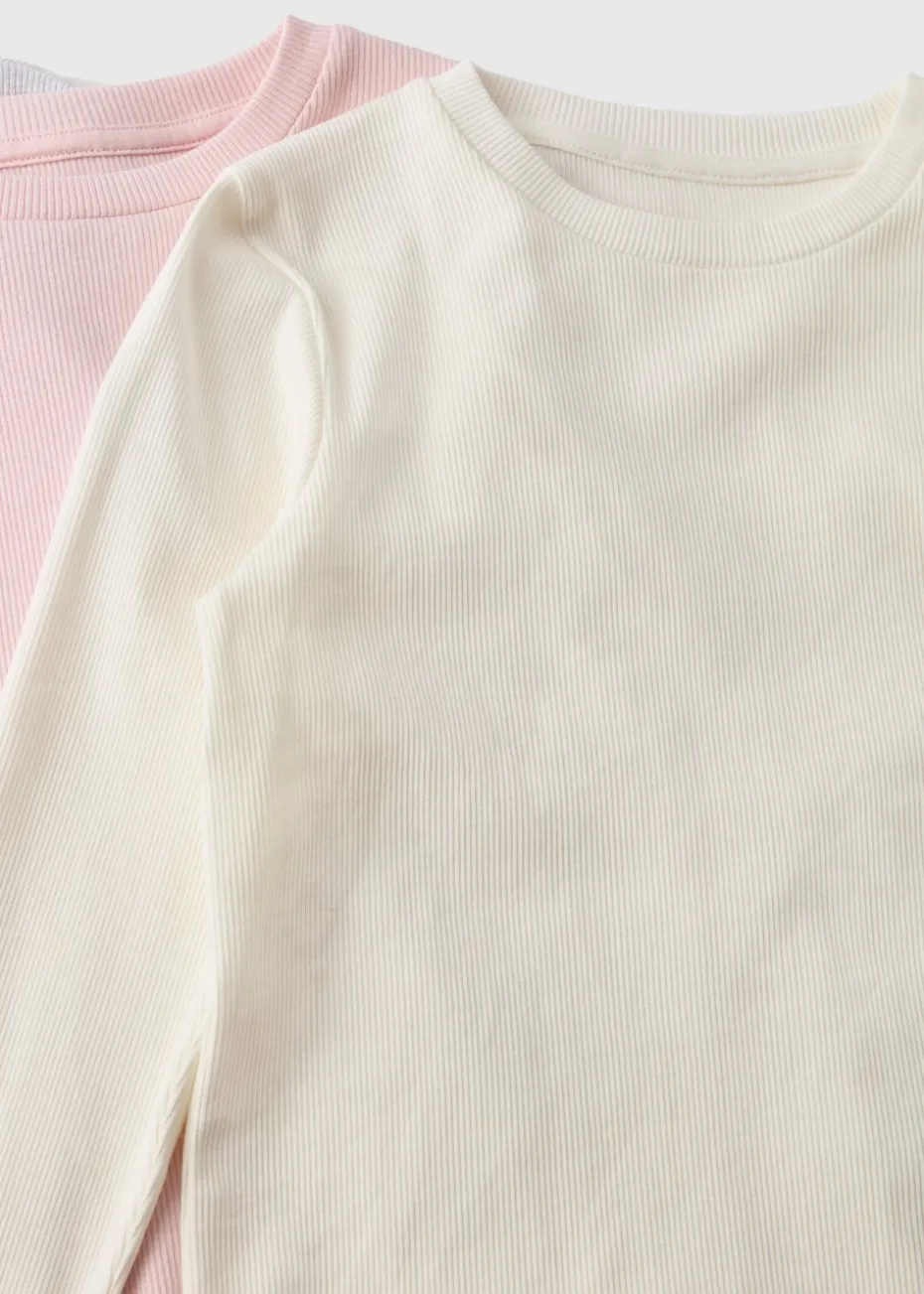 3 Pack Multicolour Ribbed Long Sleeve Top (1-7yrs)