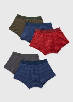 5 Pack Multicolour Striped Textured Hipsters