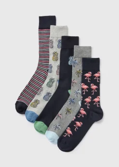 5 Pack Multicolour Tropical Design Socks