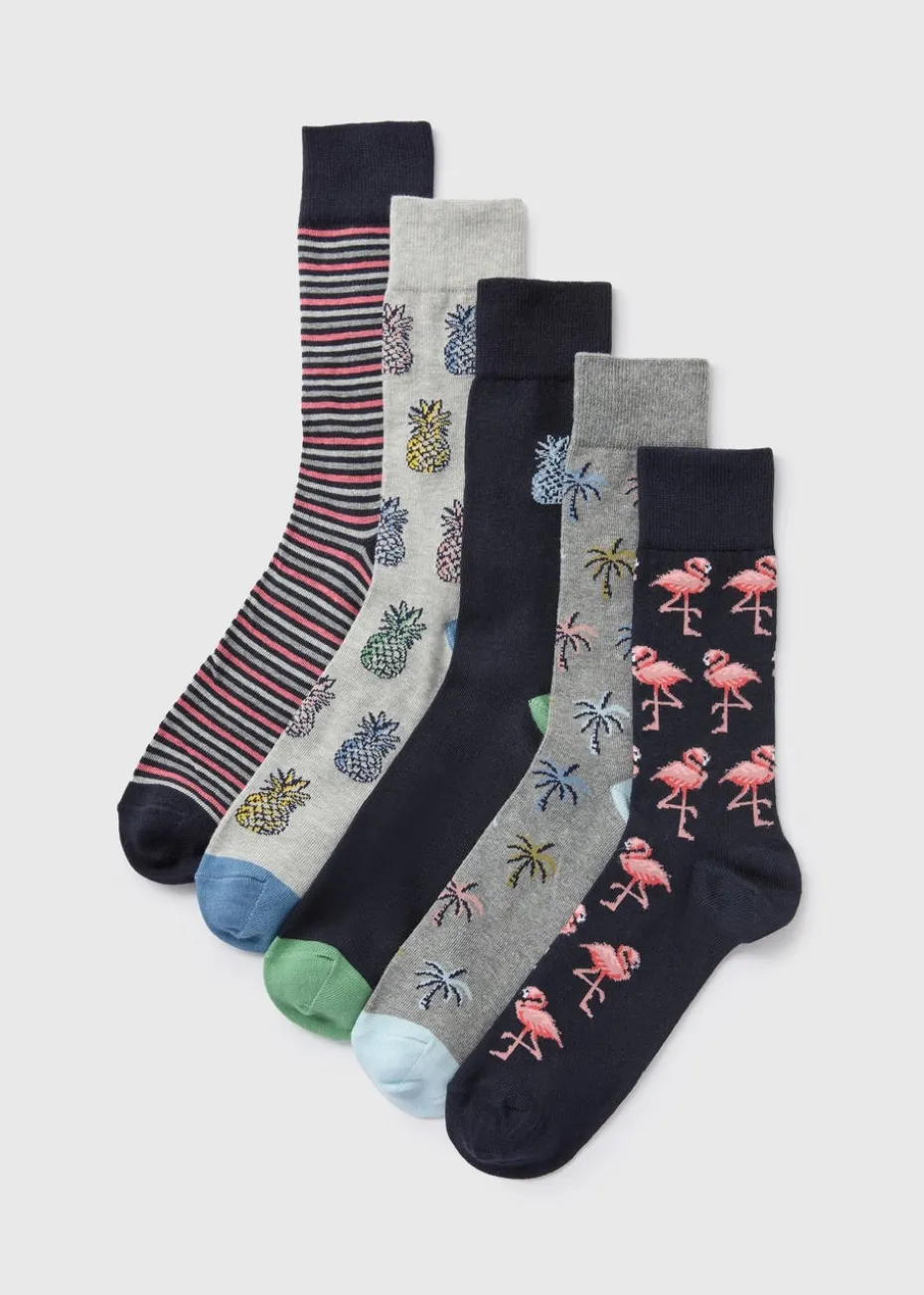 5 Pack Multicolour Tropical Design Socks