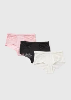 3 Pack Multicoloured Brushed Lace Midi Knickers