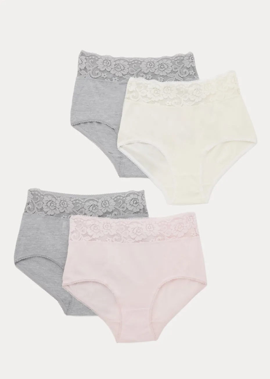 4 Pack Multicoloured Lace Trim Full Knickers