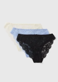 3 Pack Multicoloured Lace High Leg Knickers