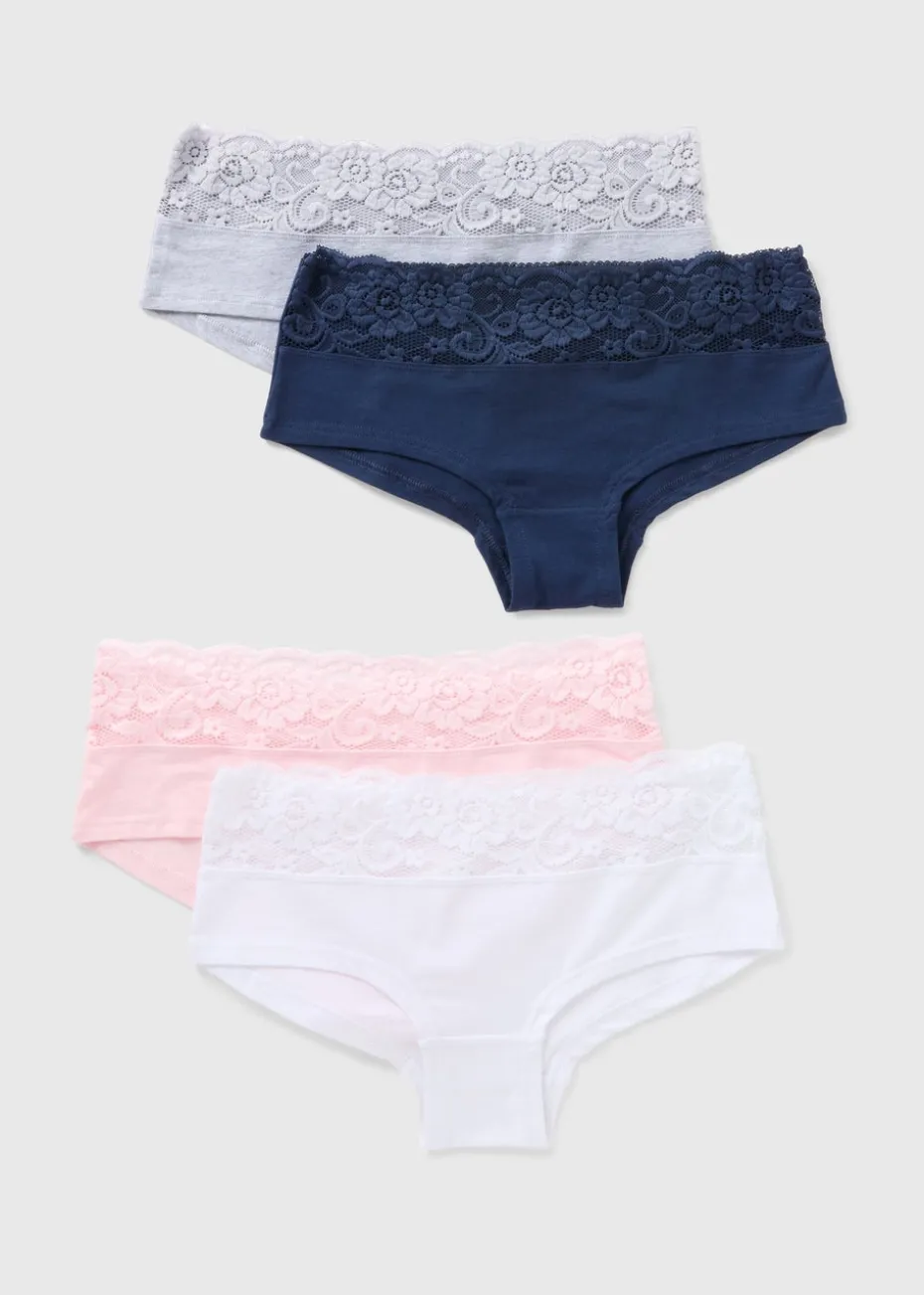 4 Pack Multicoloured Lace Short Knickers