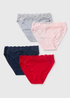 4 Pack Multicoloured Lace Trim High Leg Knickers