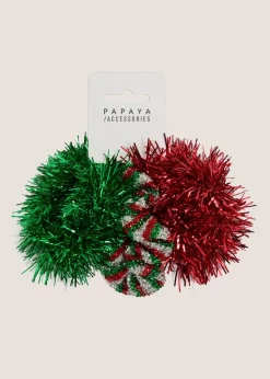 3 Pack Multicoloured Tinsel Scrunchies