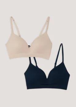 2 Pack Nude & Navy Seamless Moulded Bras