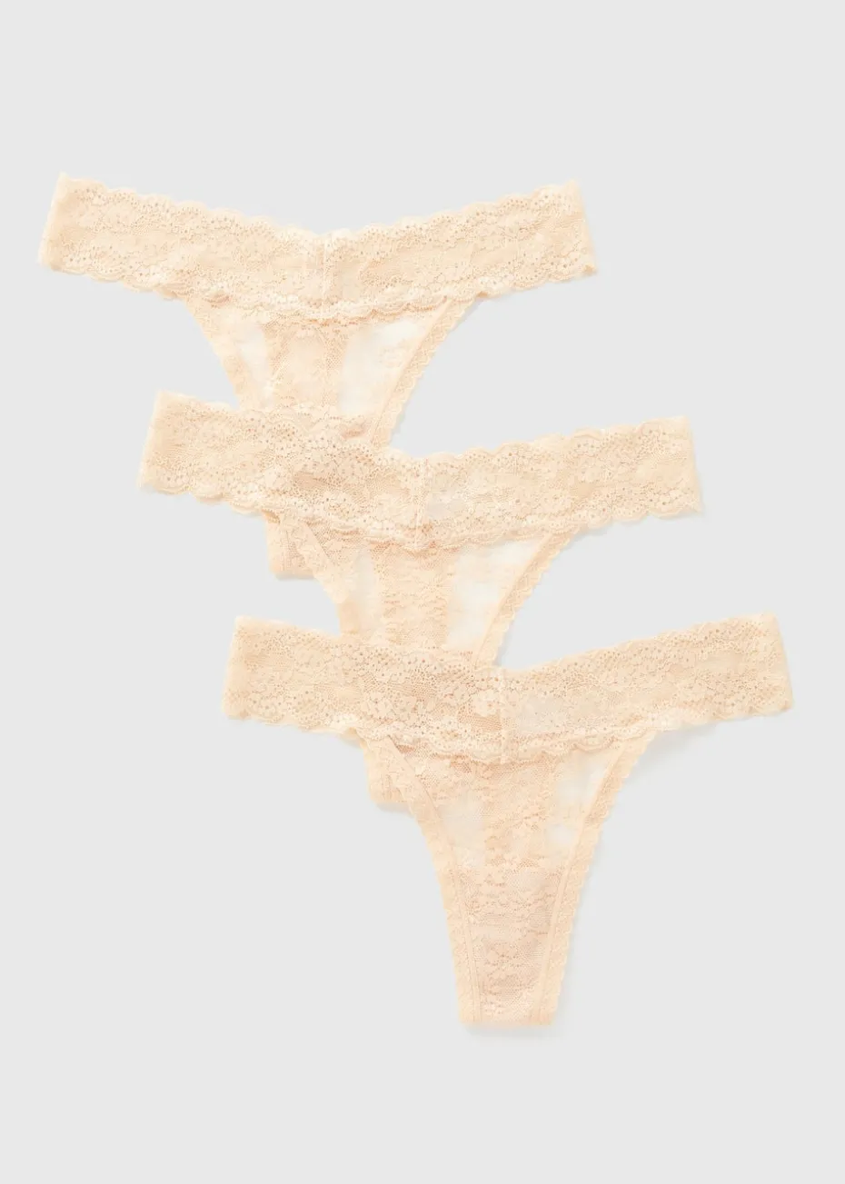 3 Pack Nude Lace Thongs
