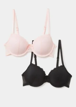 2 Pack Pink & Black T-Shirt Bra