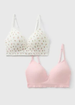 2 Pack Pink Floral Seamless Moulded Bras