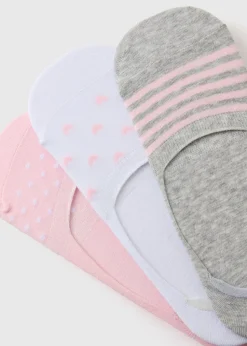 3 Pack Pink Heart No Show Socks