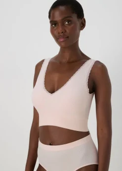 2 Pack Seamless Pink & Black Padded Lace Trim Crop Top