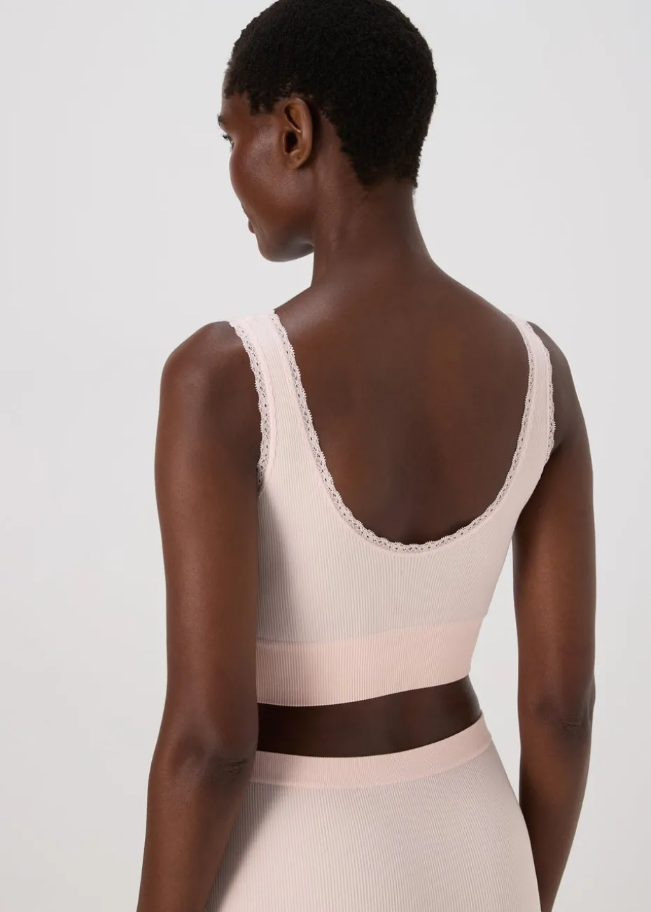 2 Pack Seamless Pink & Black Padded Lace Trim Crop Top