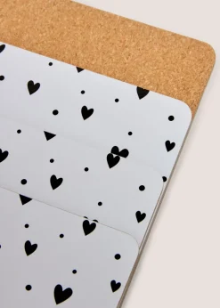 4 Pack White & Black Heart Cork Placemats