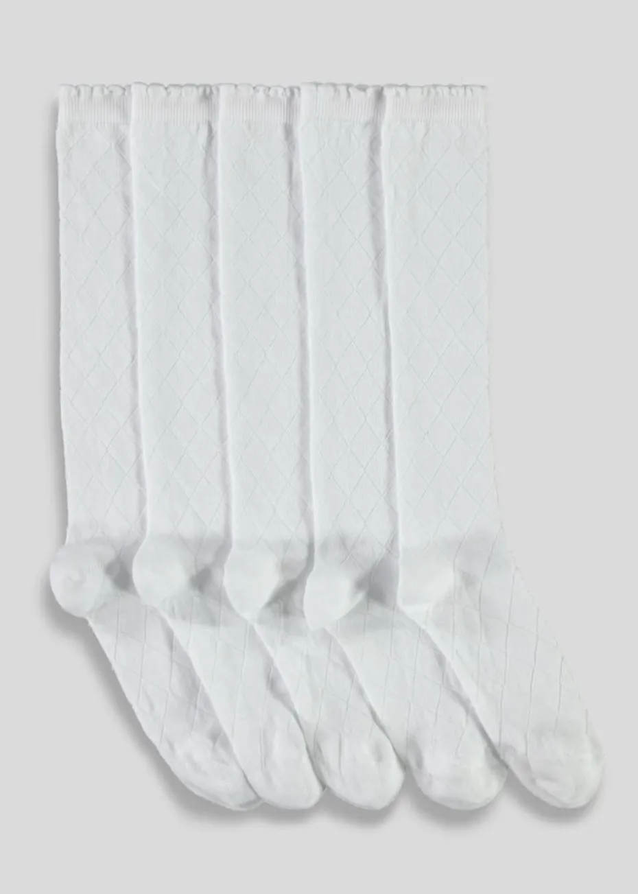 5 Pack White Diamond Knee High Socks (Younger 6-Older 6.5)
