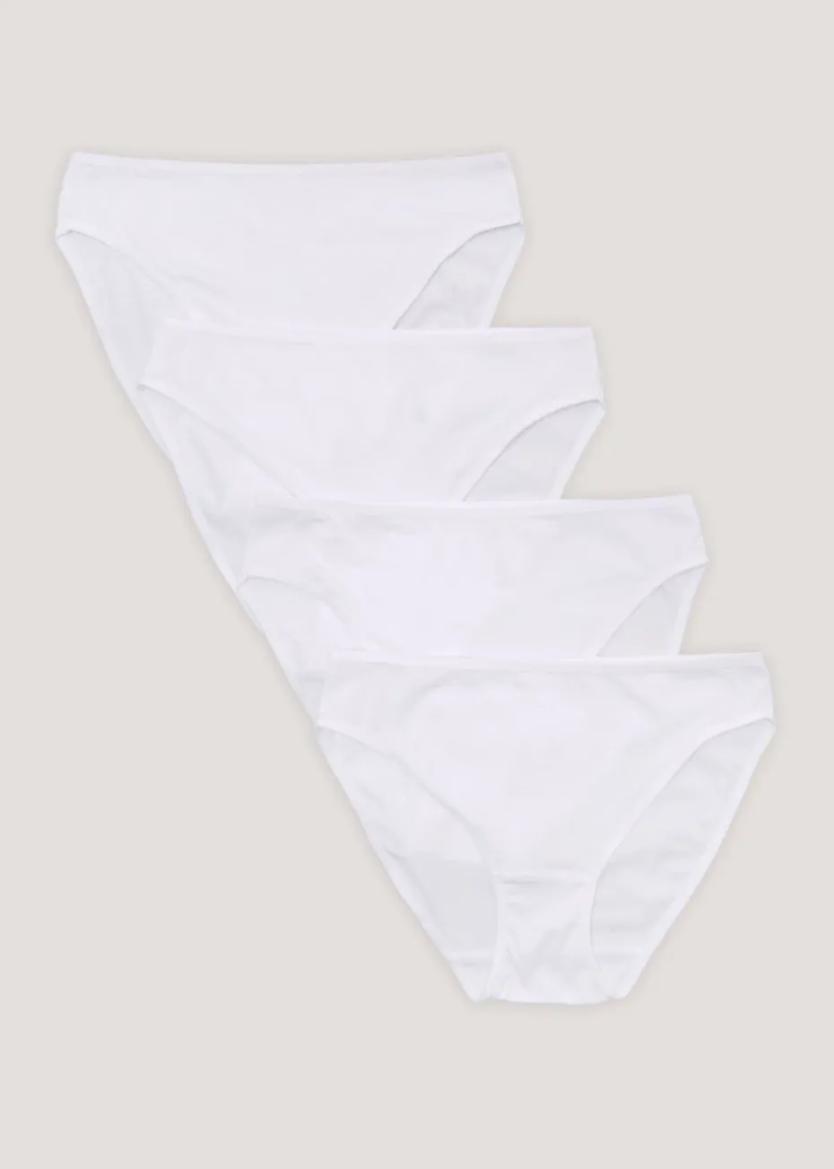 4 Pack White High Leg Knickers